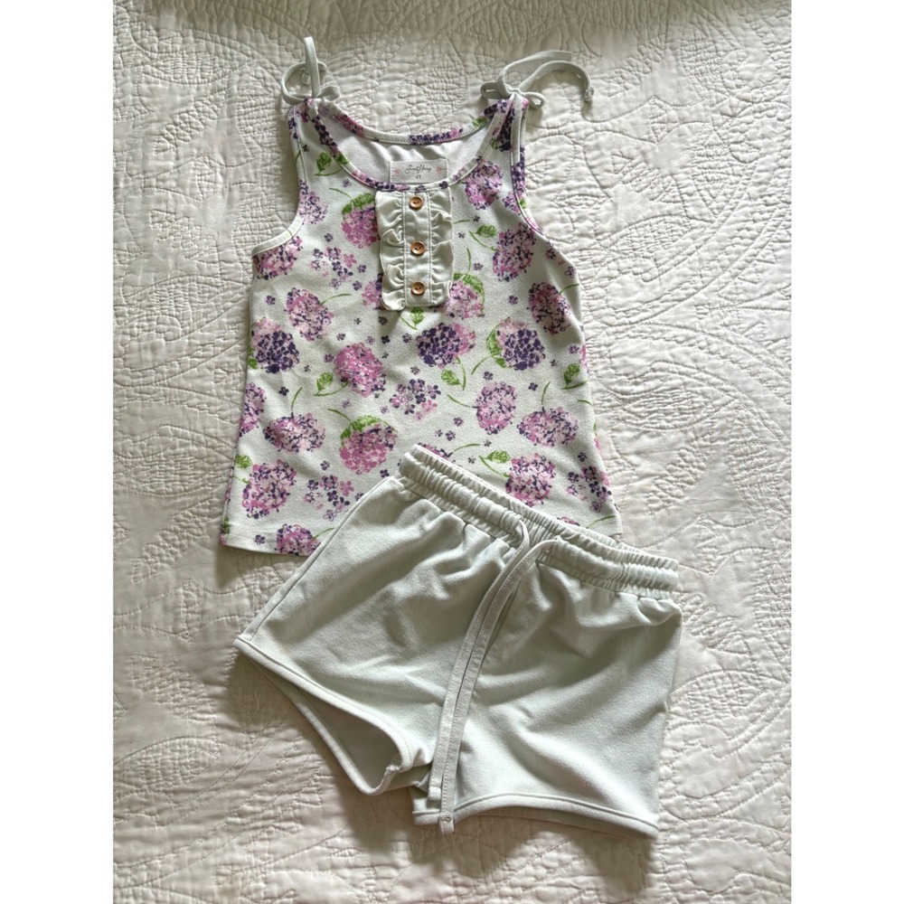 SweetHoney Dreamer Loungewear Set Girls 4T Floral Hydrangea Purple Ruffle